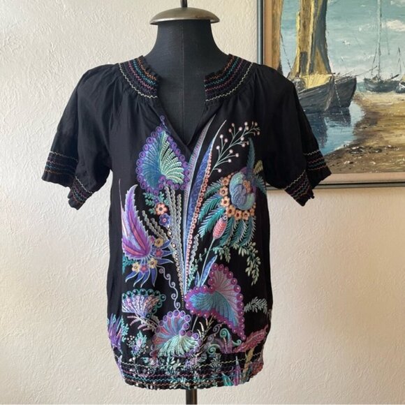 Vintage 1990s Desigual Boho short sleeved blouse size XS - Picture 1 of 10